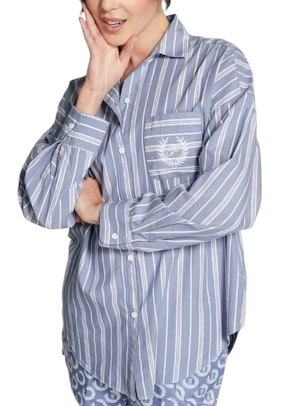 PINK Cotton Poplin Oversized Button Down Nightshirt